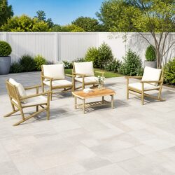 Garden Lounge Set 5 Piece Bamboo Outdoor Furniture with Cream Cushions Brown