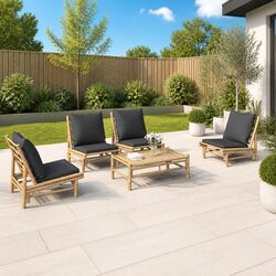 5 Piece Bamboo Garden Lounge Set Outdoor Furniture with Cushions Brown