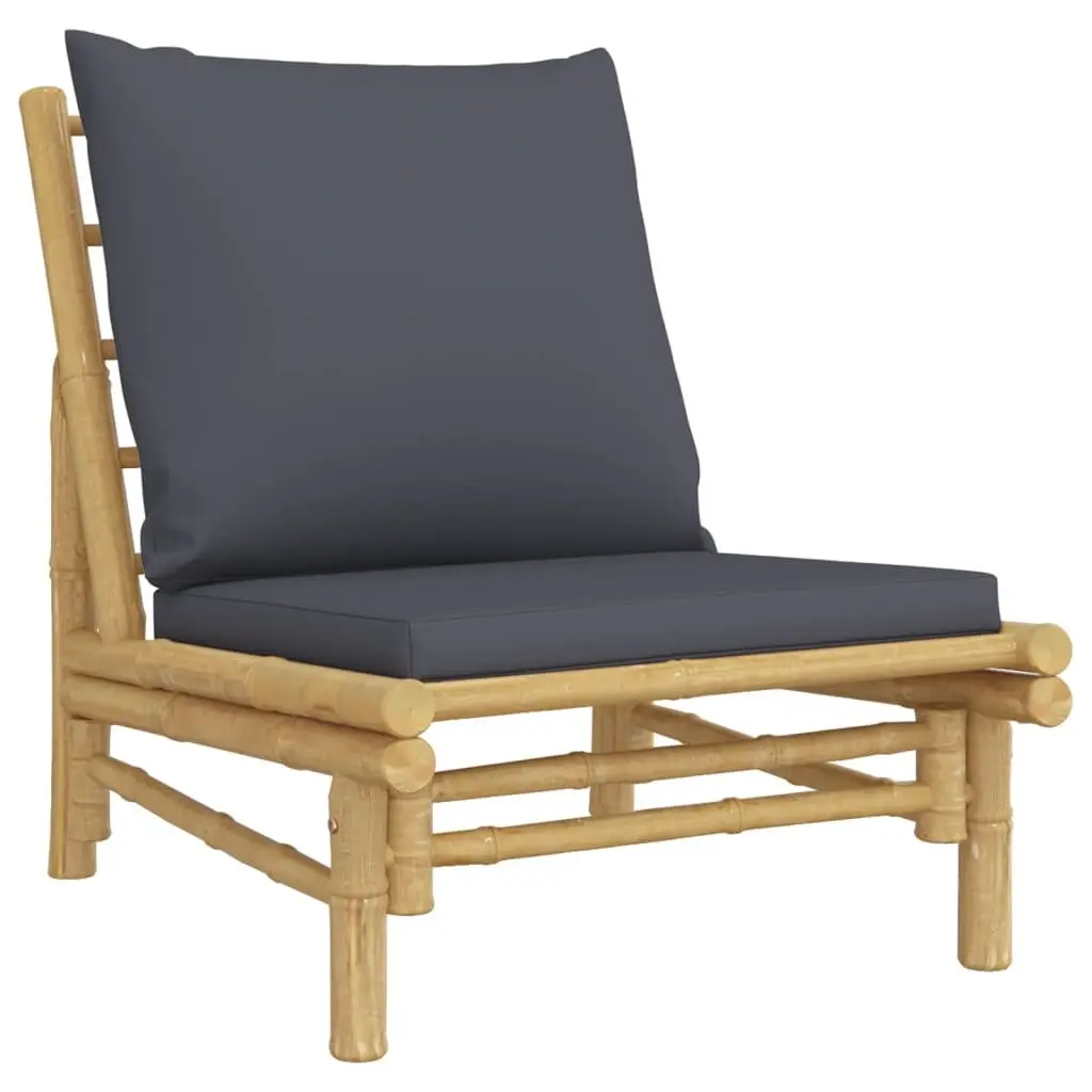 5 Piece Bamboo Garden Lounge Set Brown Outdoor Furniture with Cushions
