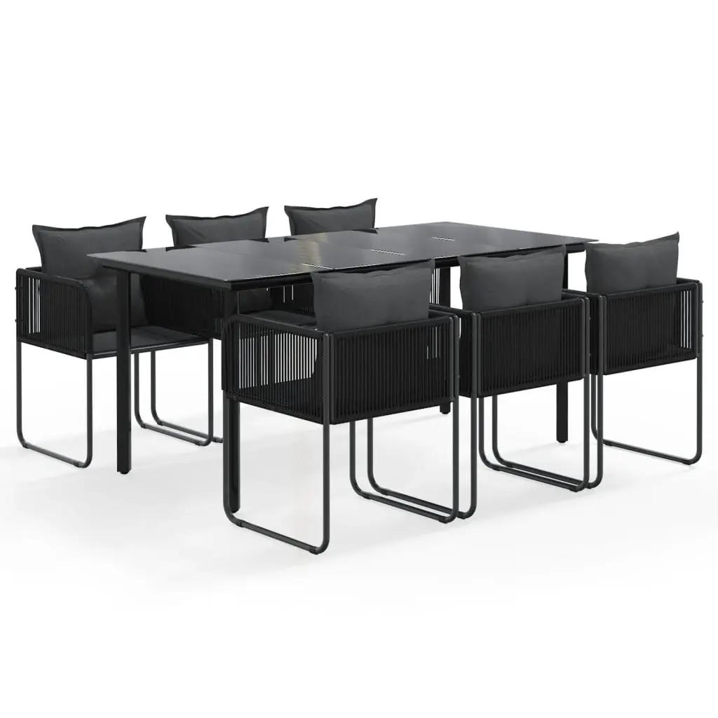 7 Piece Garden Dining Set Black Outdoor Furniture Rattan Glass Table Chairs