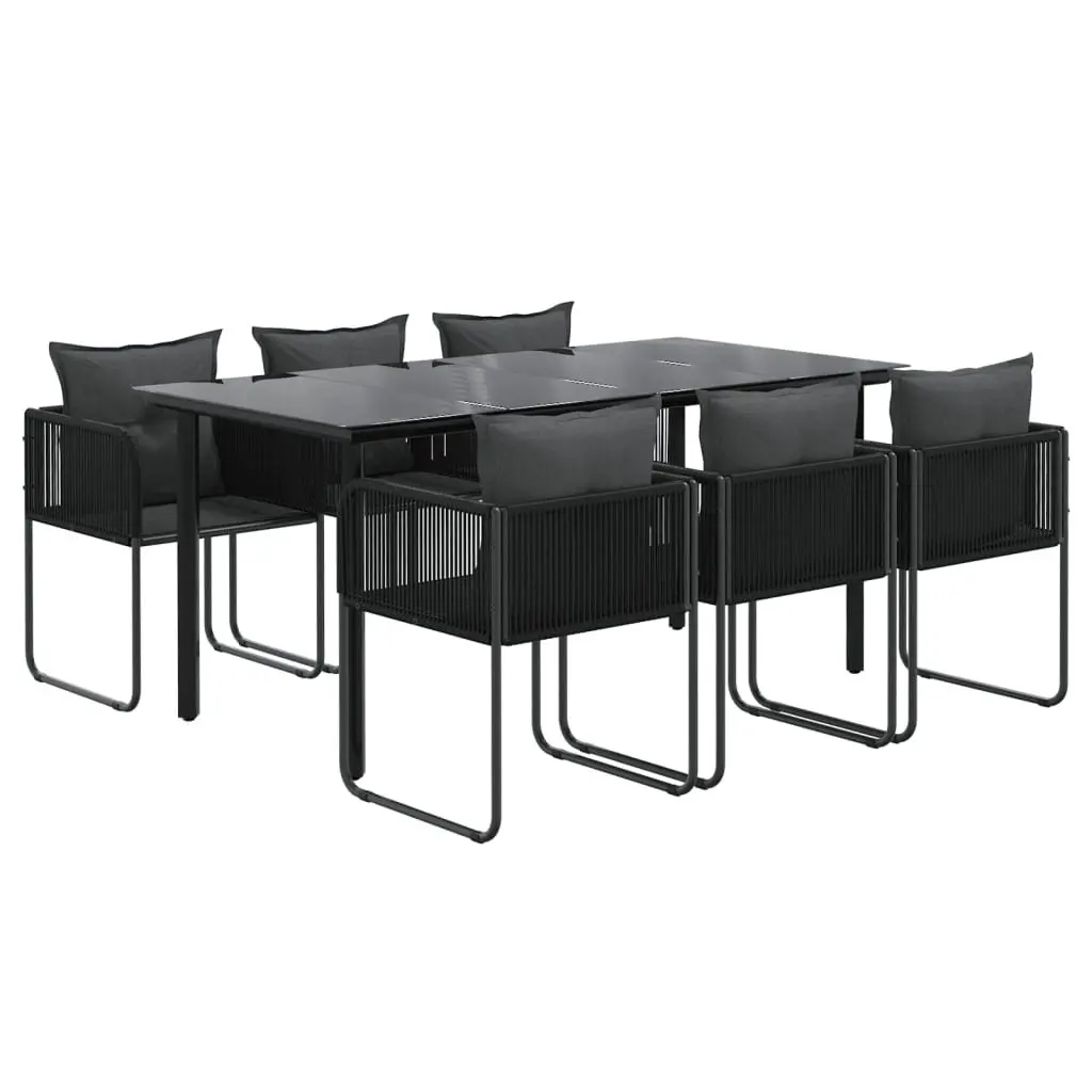 7 Piece Garden Dining Set Black Outdoor Furniture Rattan Glass Table Chairs