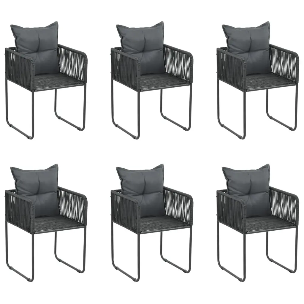 7 Piece Garden Dining Set Black Outdoor Furniture Rattan Glass Table Chairs