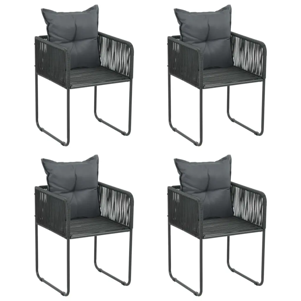 5 Piece Garden Dining Set Black Powder Coated Steel Frame with Tempered Glass Top and Weather Resistant PE Rattan