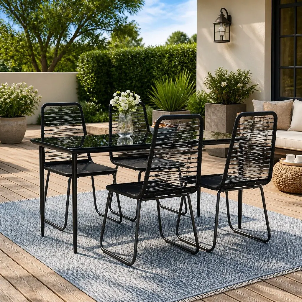 Garden Dining Set 5 Piece Outdoor Furniture Black Patio Rattan Table Chairs