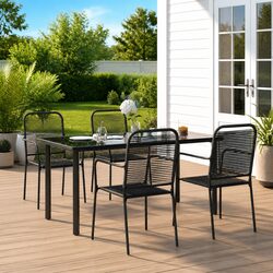 Outdoor Dining Set 5 Piece Garden Furniture Black Cotton Rope Steel Chairs Table