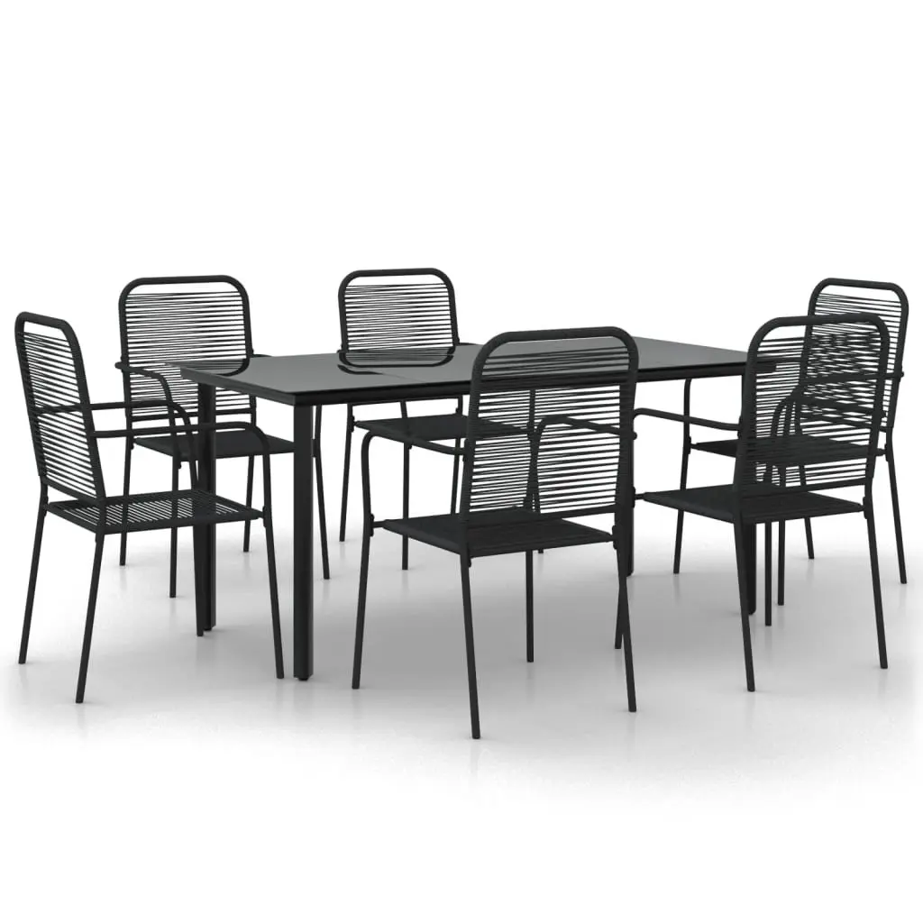 Garden Dining Set 7 Piece Black Cotton Rope Steel Frame Outdoor Furniture