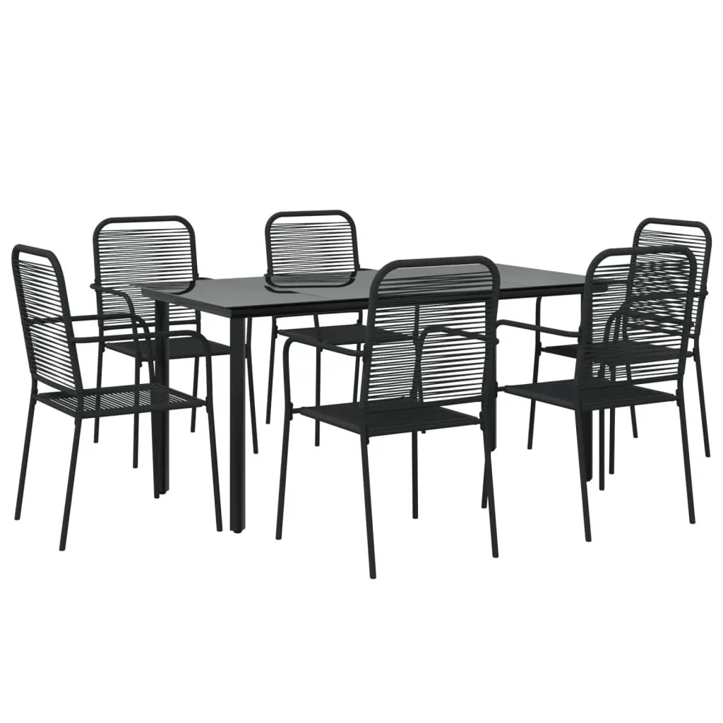 Garden Dining Set 7 Piece Black Cotton Rope Steel Frame Outdoor Furniture