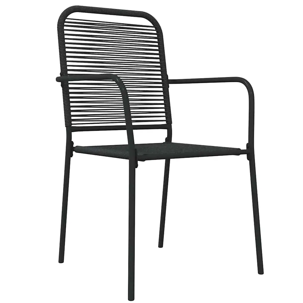 7 Piece Garden Dining Set Black Cotton Rope Steel Outdoor Patio Furniture