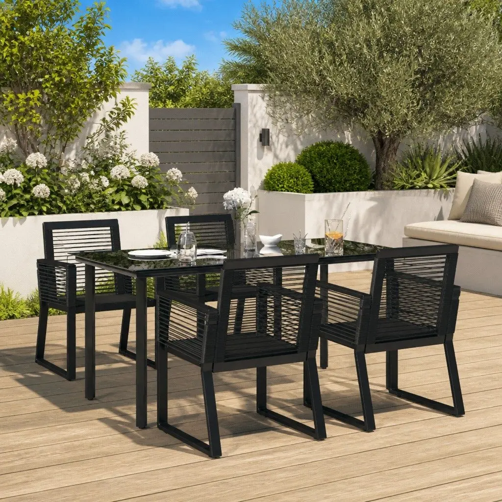 Garden Dining Set Black 5 Piece PVC Rattan Outdoor Furniture Patio Table Chairs