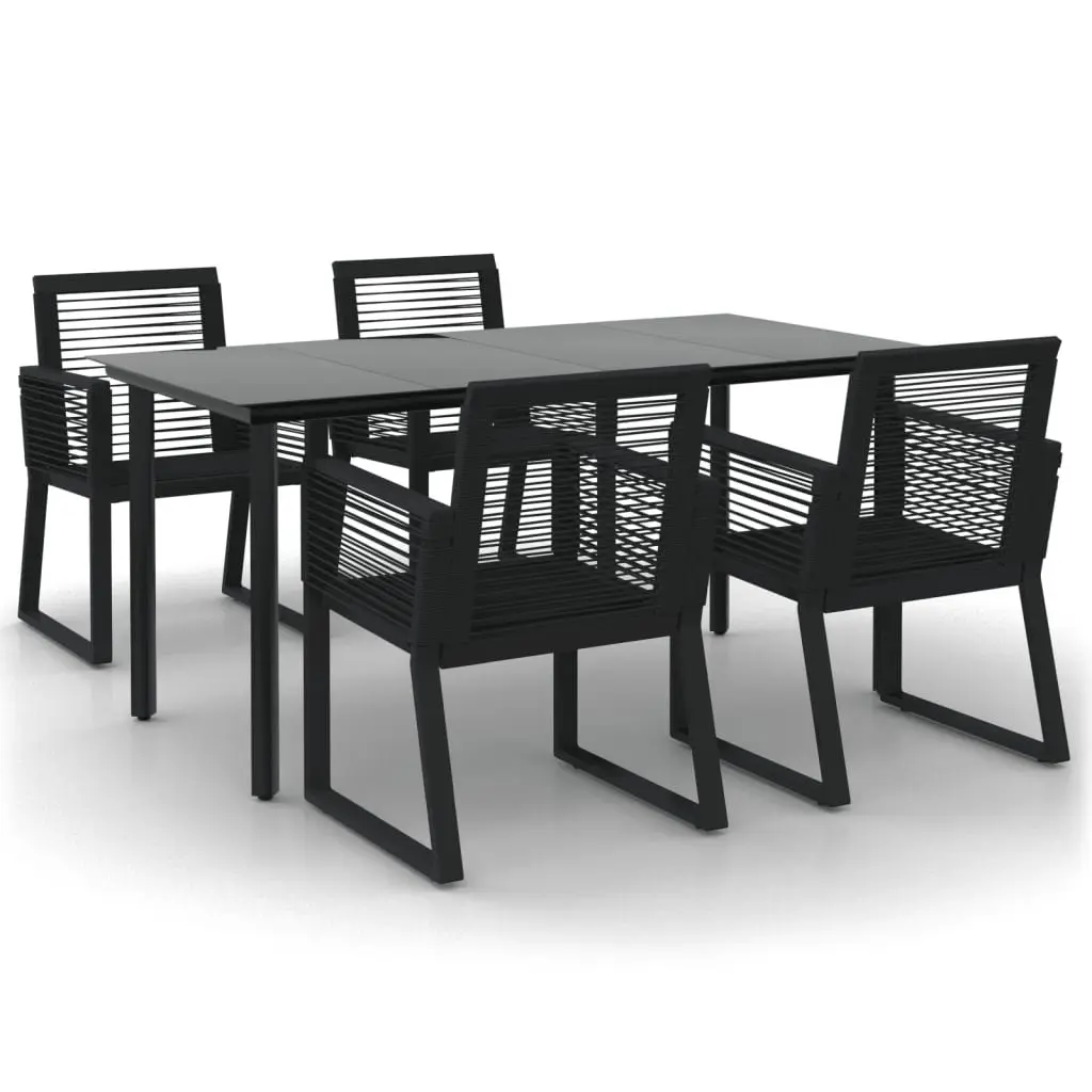 Garden Dining Set Black 5 Piece PVC Rattan Outdoor Furniture Patio Table Chairs