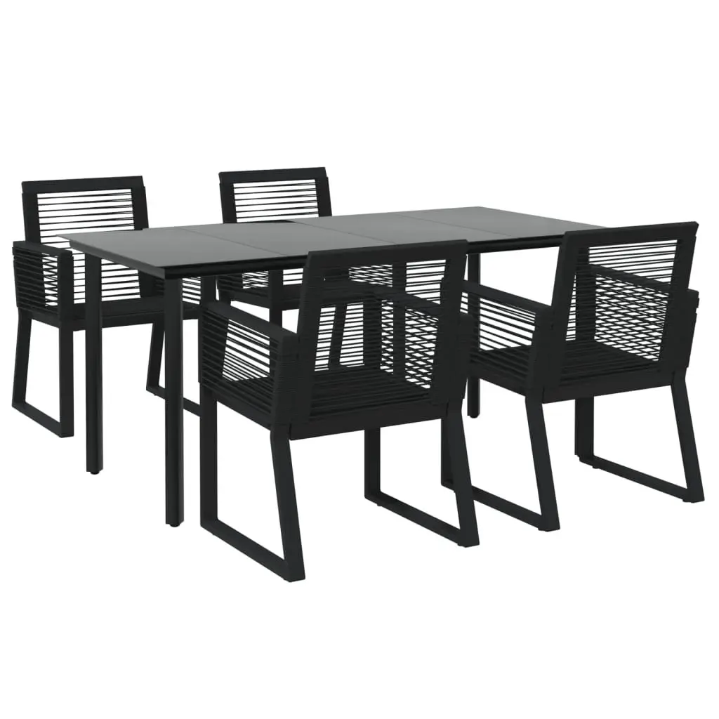 Garden Dining Set Black 5 Piece PVC Rattan Outdoor Furniture Patio Table Chairs