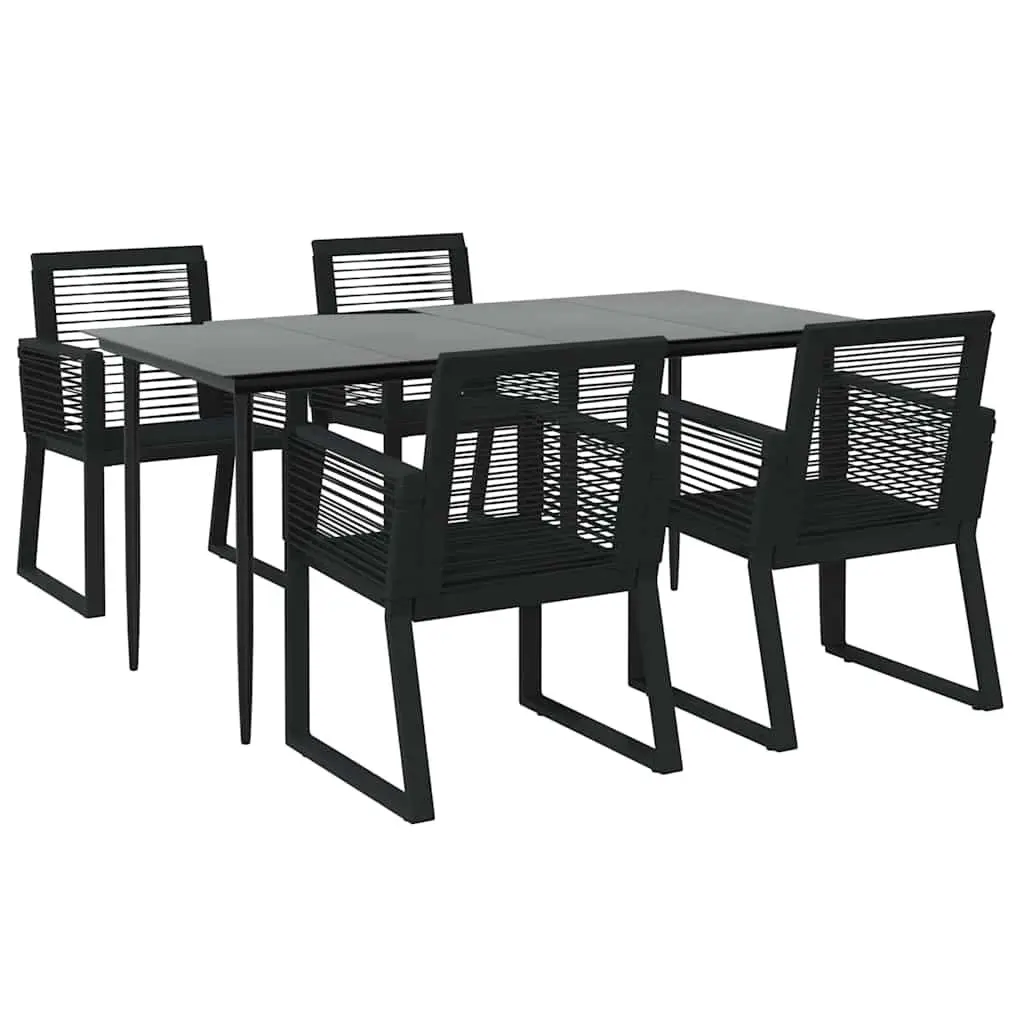 Outdoor Dining Set Black 5 Piece Weather Resistant PVC Rattan Table and Chairs