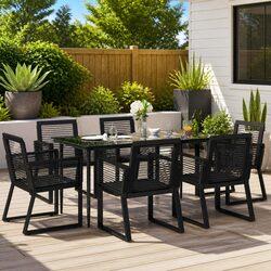 Concise 7 Piece Outdoor Dining Set with Rattan Chairs