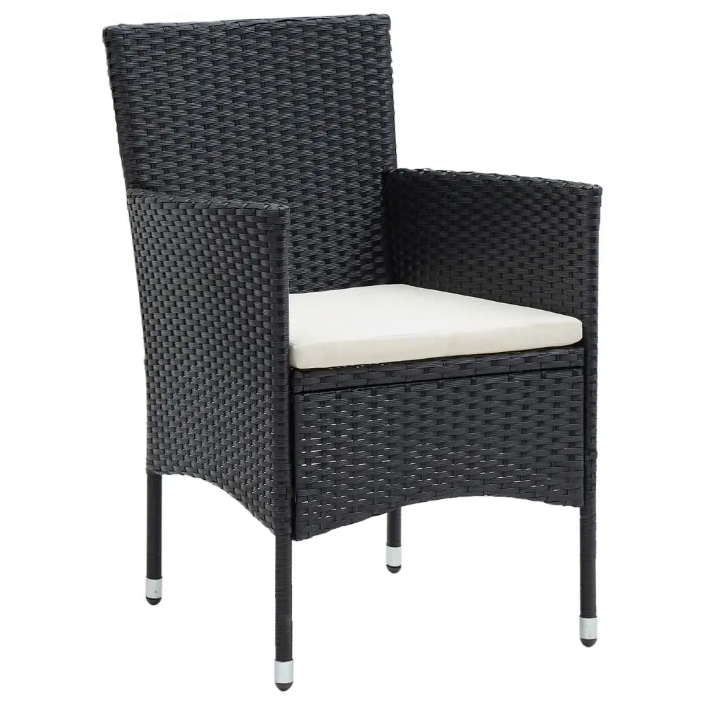 7 Piece Garden Dining Set Black Outdoor Furniture with Cushions Tempered Glass Table
