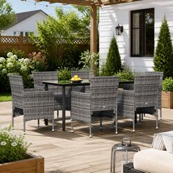 7 Piece Garden Dining Set Outdoor Furniture with Cushions Grey Black