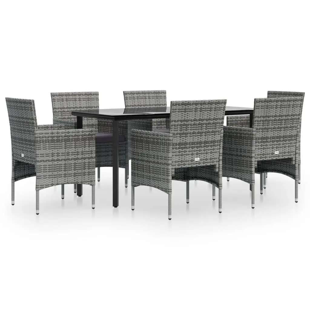 7 Piece Garden Dining Set Outdoor Furniture with Cushions Grey Black