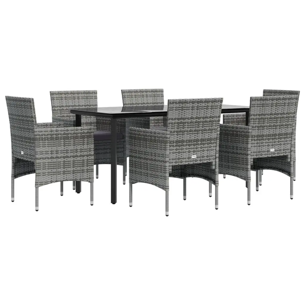 7 Piece Garden Dining Set Outdoor Furniture with Cushions Grey Black