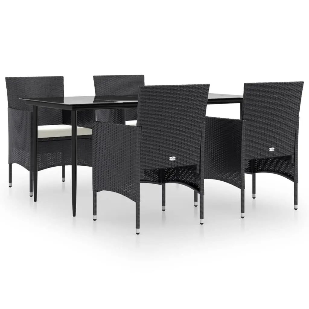 Garden Dining Set Black 5 Piece Outdoor Furniture with Cushions PE Rattan and Powder-Coated Steel Frame