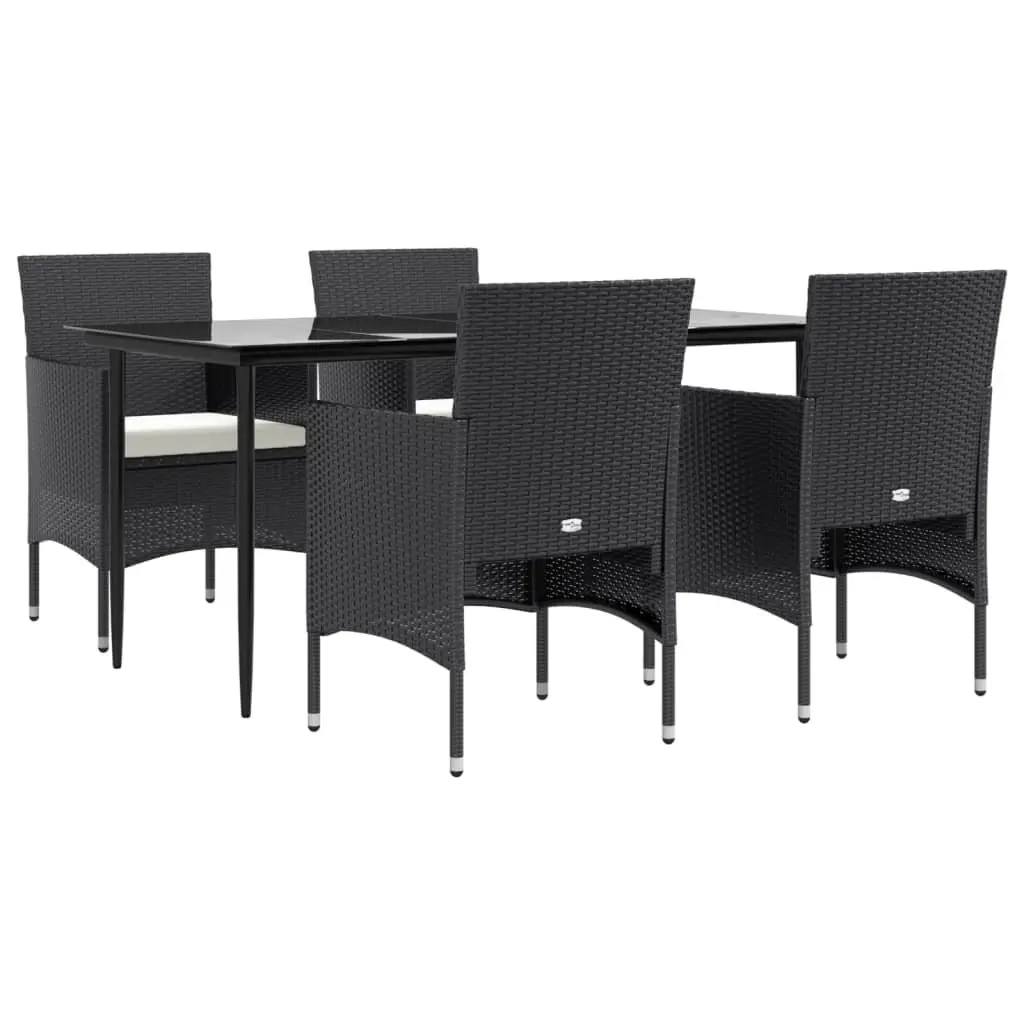 Garden Dining Set Black 5 Piece Outdoor Furniture with Cushions PE Rattan and Powder-Coated Steel Frame