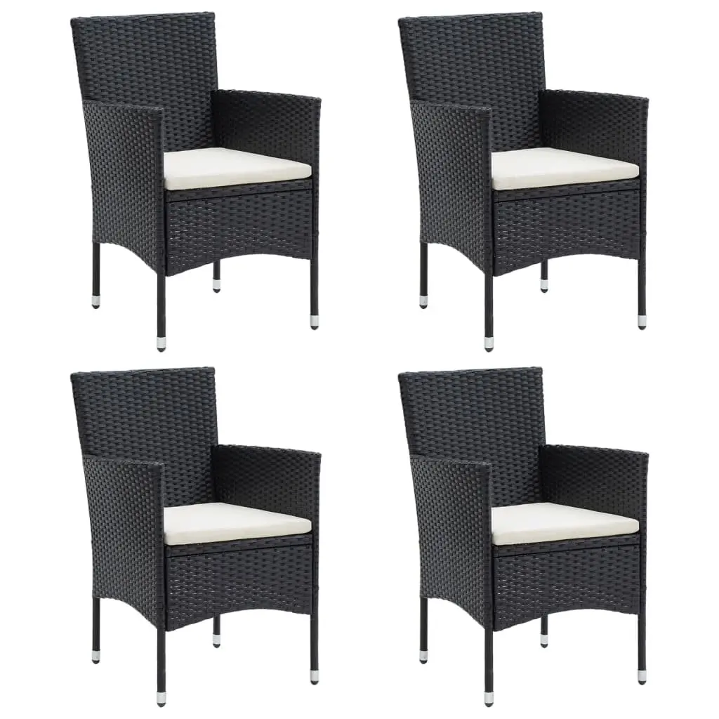 Garden Dining Set Black 5 Piece Outdoor Furniture with Cushions PE Rattan and Powder-Coated Steel Frame