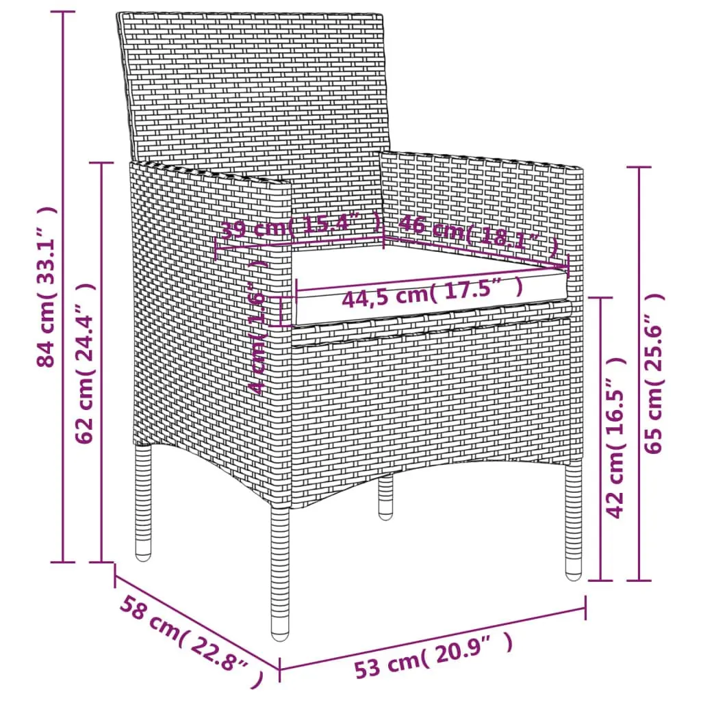Garden Dining Set Black 5 Piece Outdoor Furniture with Cushions PE Rattan and Powder-Coated Steel Frame