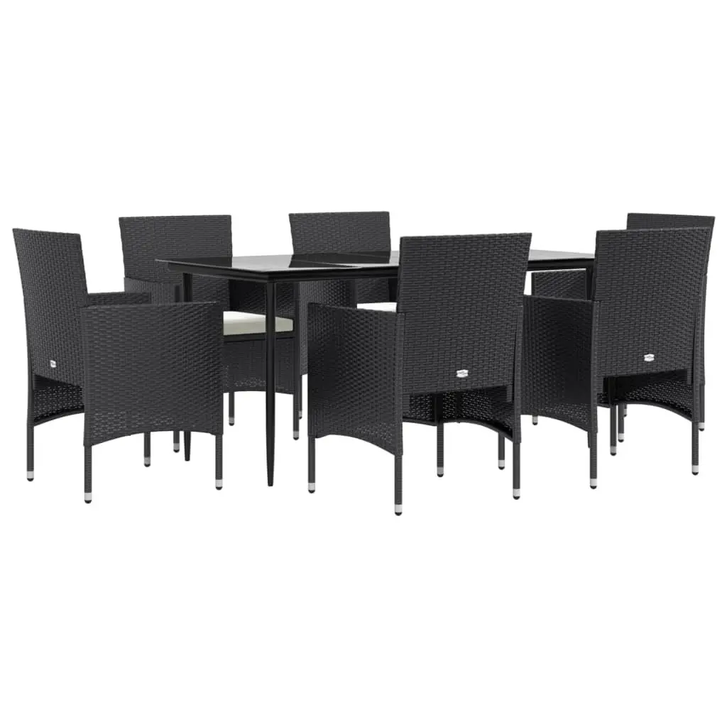 7 Piece Garden Dining Set Black Outdoor Furniture with Cushions PE Rattan and Powder-coated Steel Frame