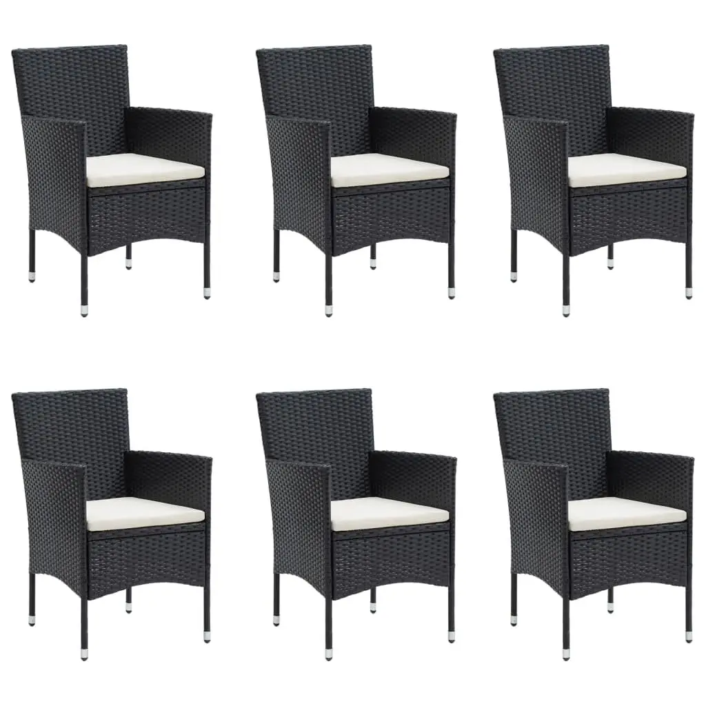 7 Piece Garden Dining Set Black Outdoor Furniture with Cushions PE Rattan and Powder-coated Steel Frame