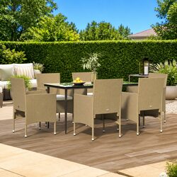7 Piece Outdoor Dining Set Garden Furniture Table Chairs with Cushions Beige