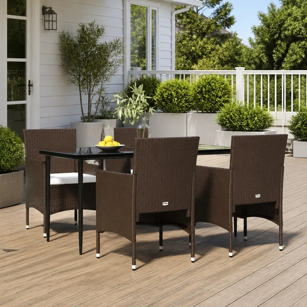 Garden Dining Set 5 Piece Outdoor Furniture Table Chairs Cushions Brown