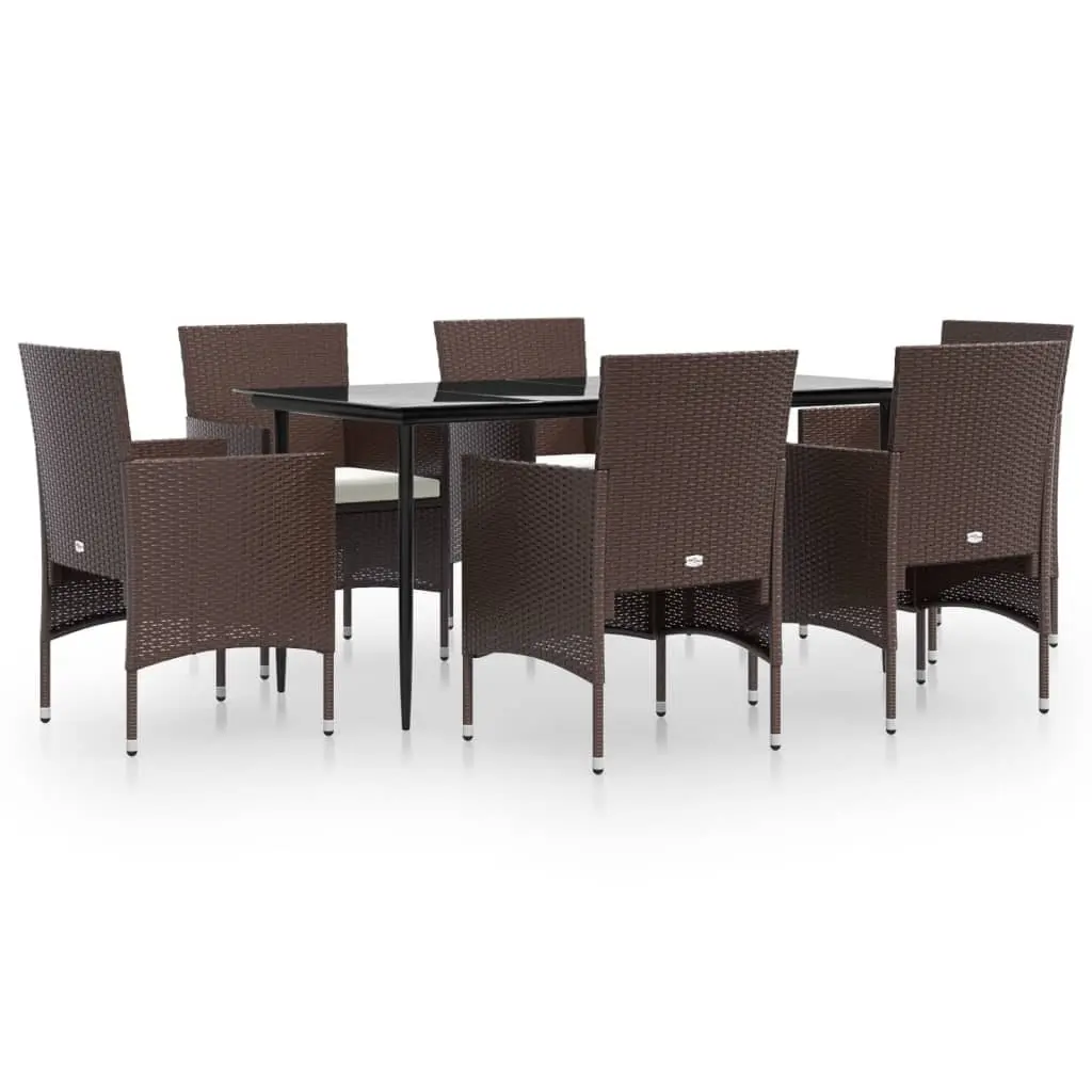 7 Piece Outdoor Garden Dining Set with Cushions Brown Black Rattan Table Chairs
