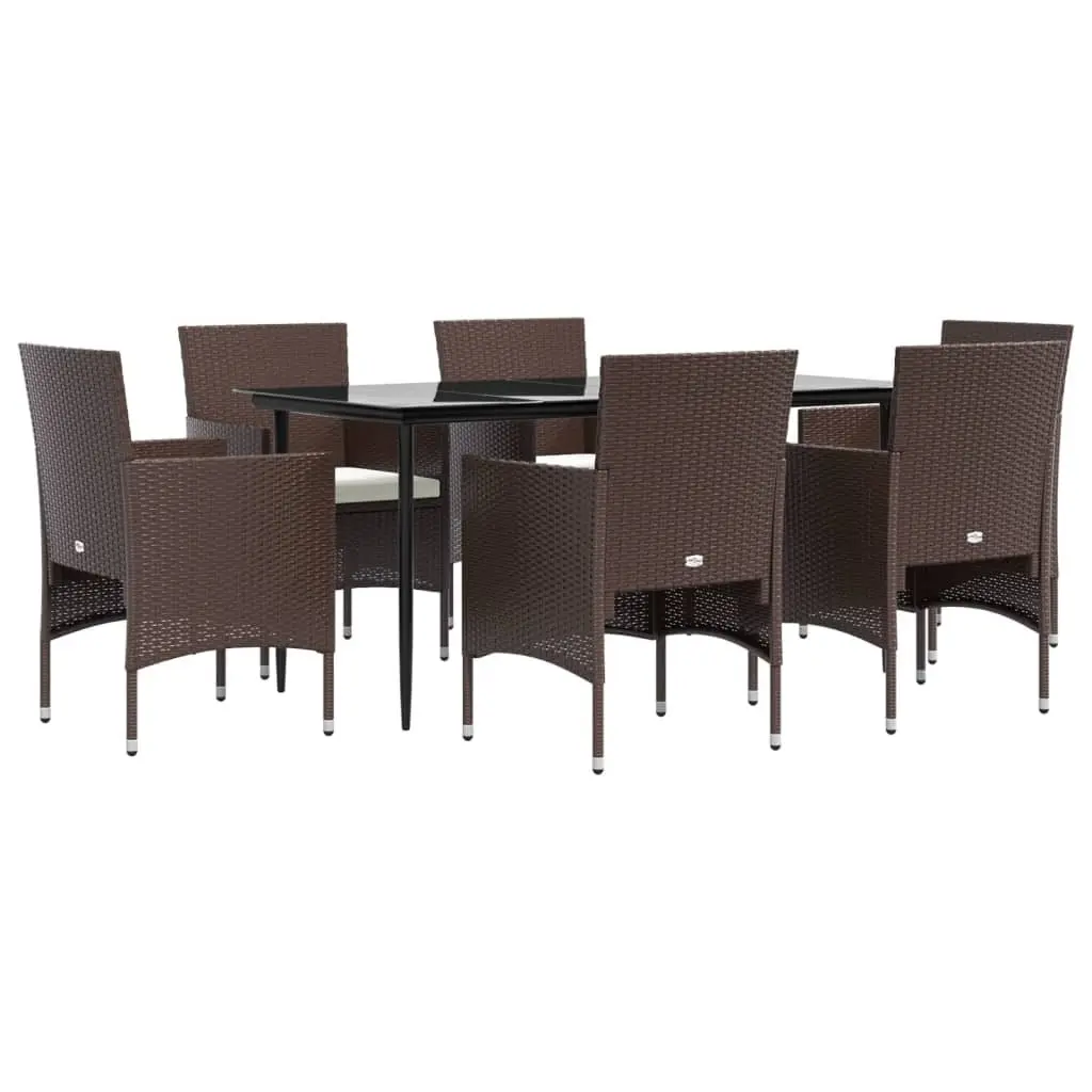 7 Piece Outdoor Garden Dining Set with Cushions Brown Black Rattan Table Chairs