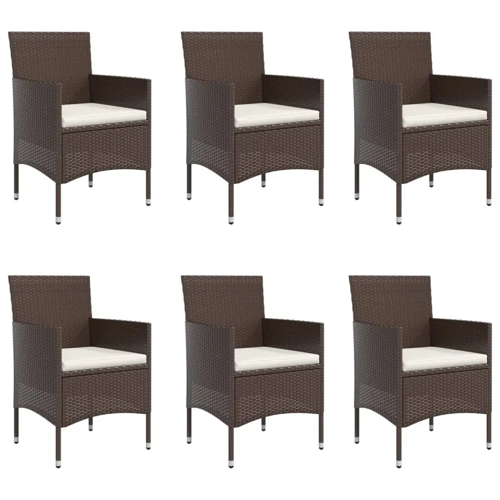 7 Piece Outdoor Garden Dining Set with Cushions Brown Black Rattan Table Chairs