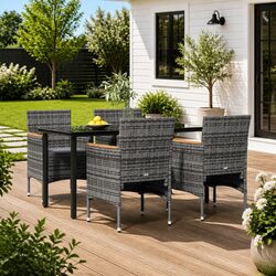 Garden Dining Set 5 Piece Outdoor Table Chairs Cushions Grey Rattan Furniture