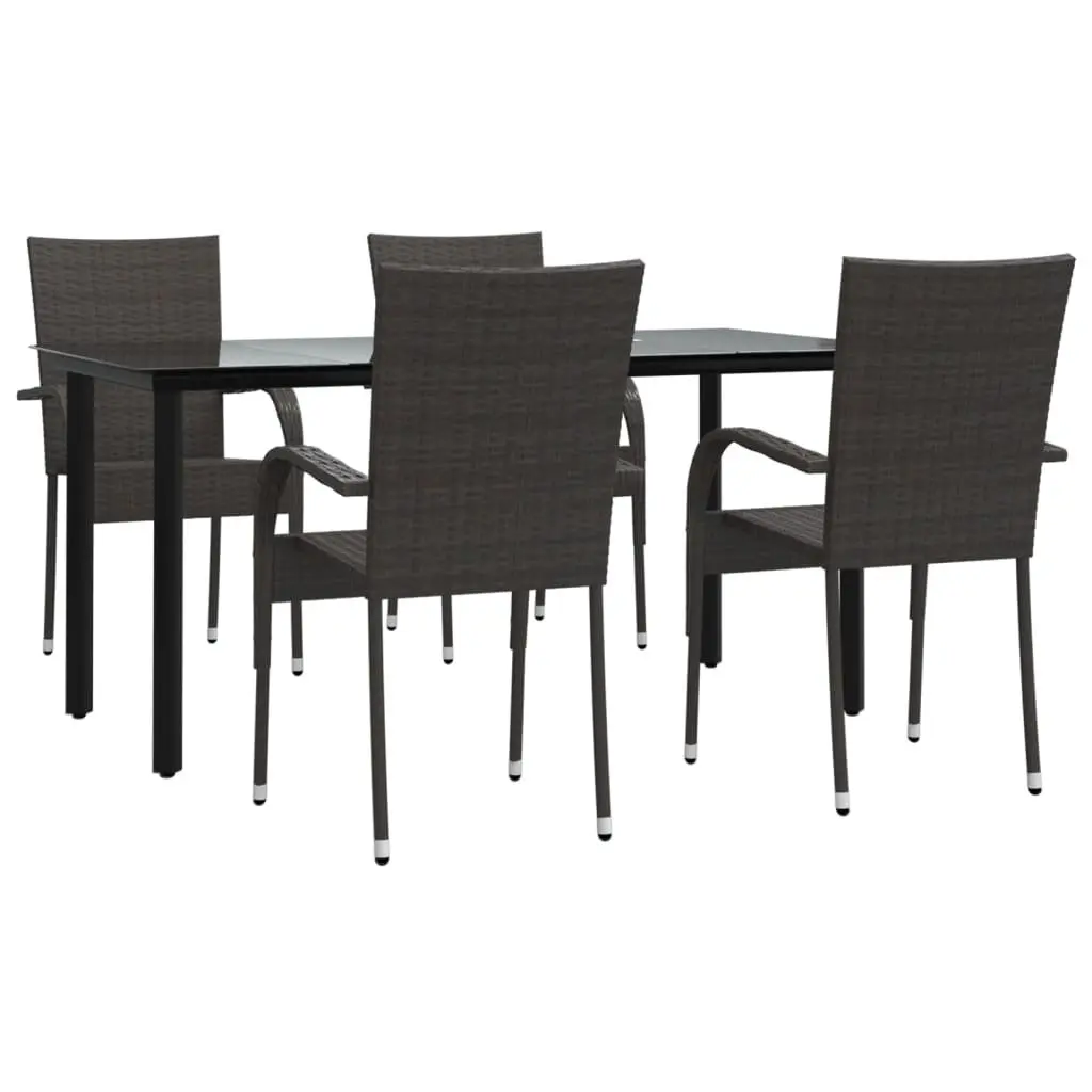 Outdoor Dining Set 5 Piece Garden Furniture Brown Poly Rattan Patio Table Chairs