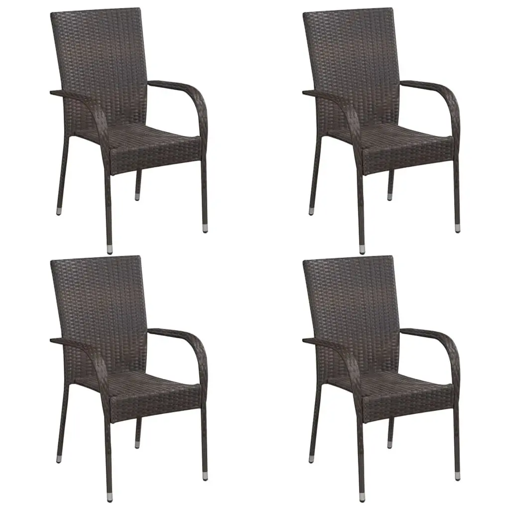 Outdoor Dining Set 5 Piece Garden Furniture Brown Poly Rattan Patio Table Chairs