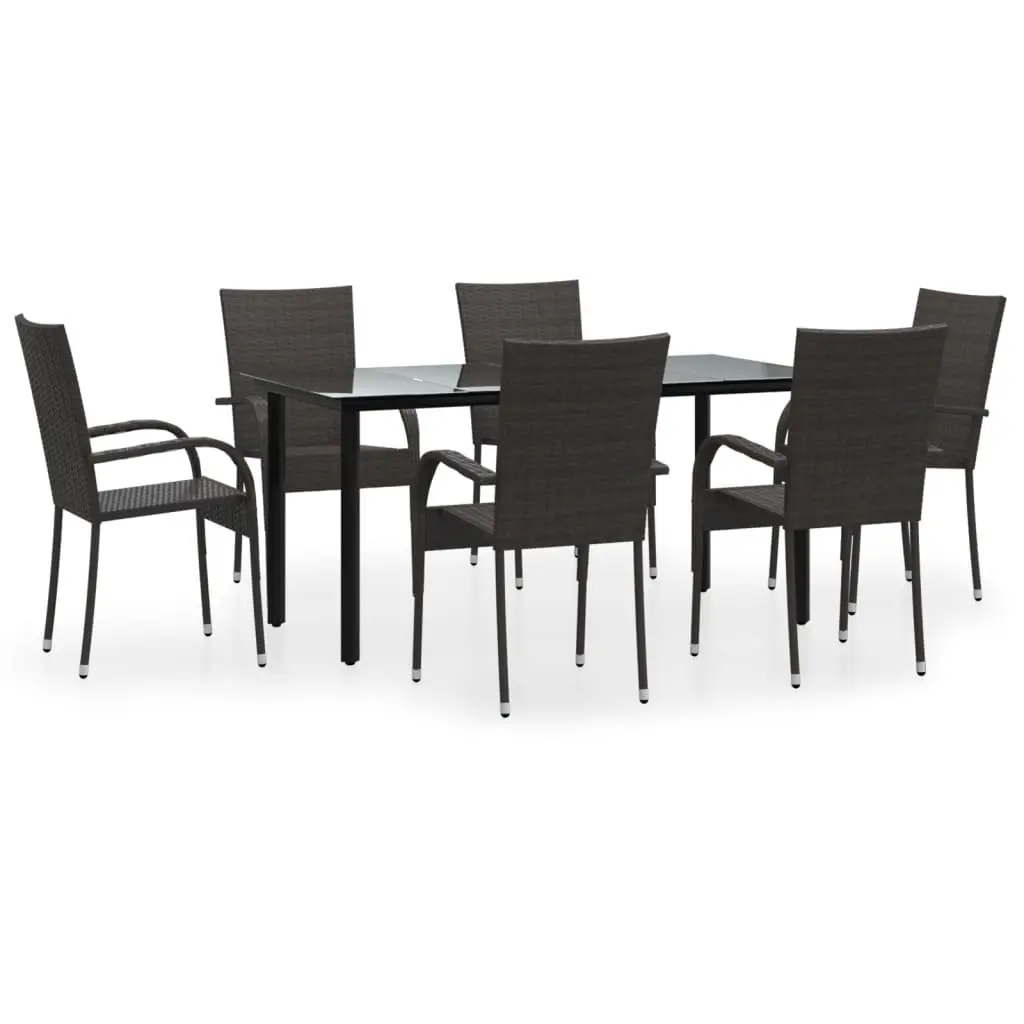 Garden Dining Set Brown 7 Piece Outdoor Furniture Patio Table Chairs