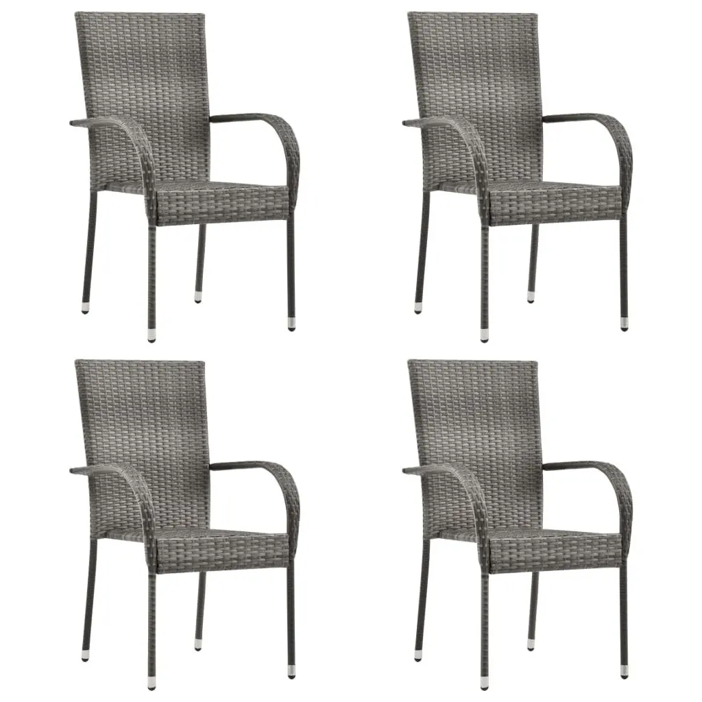 5 Piece Outdoor Dining Set Grey Poly Rattan Chairs Table Durable Steel Frame
