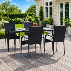 Outdoor Dining Set 5 Piece Garden Furniture Black PE Rattan Chairs Table