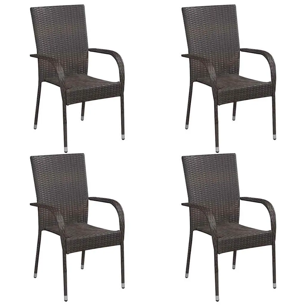 5 Piece Outdoor Garden Dining Set Brown Poly Rattan Chairs Table Furniture