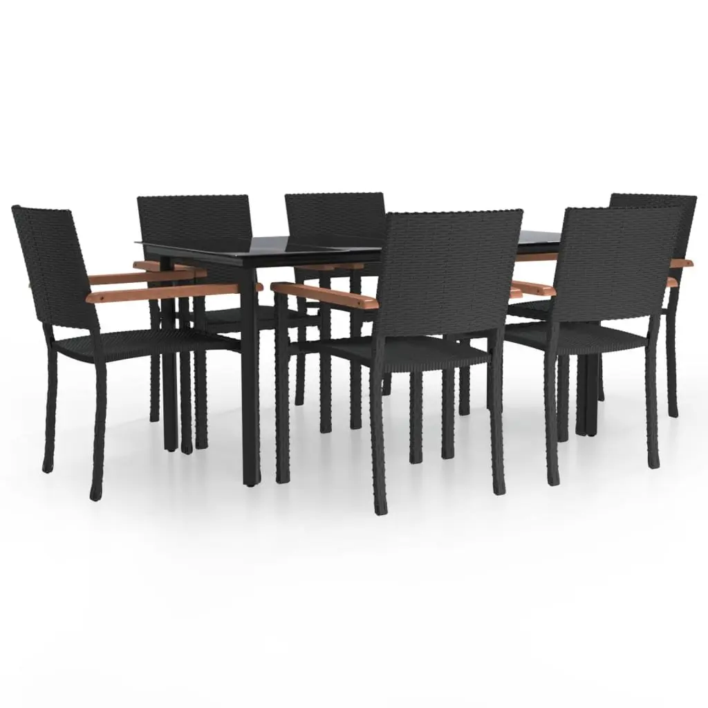 Garden Dining Set 7 Piece Outdoor Patio Black Rattan Table Chair Furniture