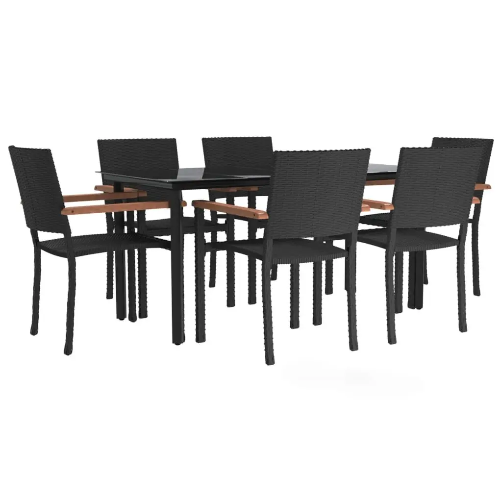 Garden Dining Set 7 Piece Outdoor Patio Black Rattan Table Chair Furniture