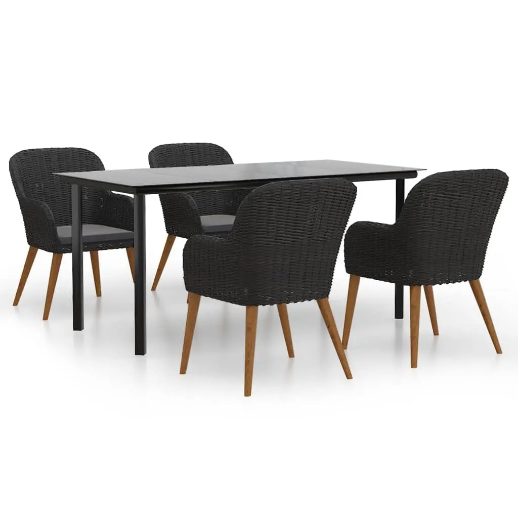 Garden Dining Set Black 5 Piece Outdoor Patio Furniture Table Chairs with Cushions