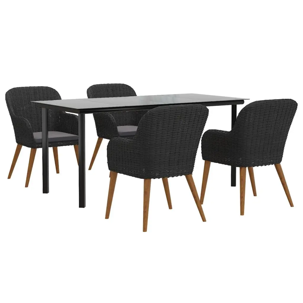 Garden Dining Set Black 5 Piece Outdoor Patio Furniture Table Chairs with Cushions