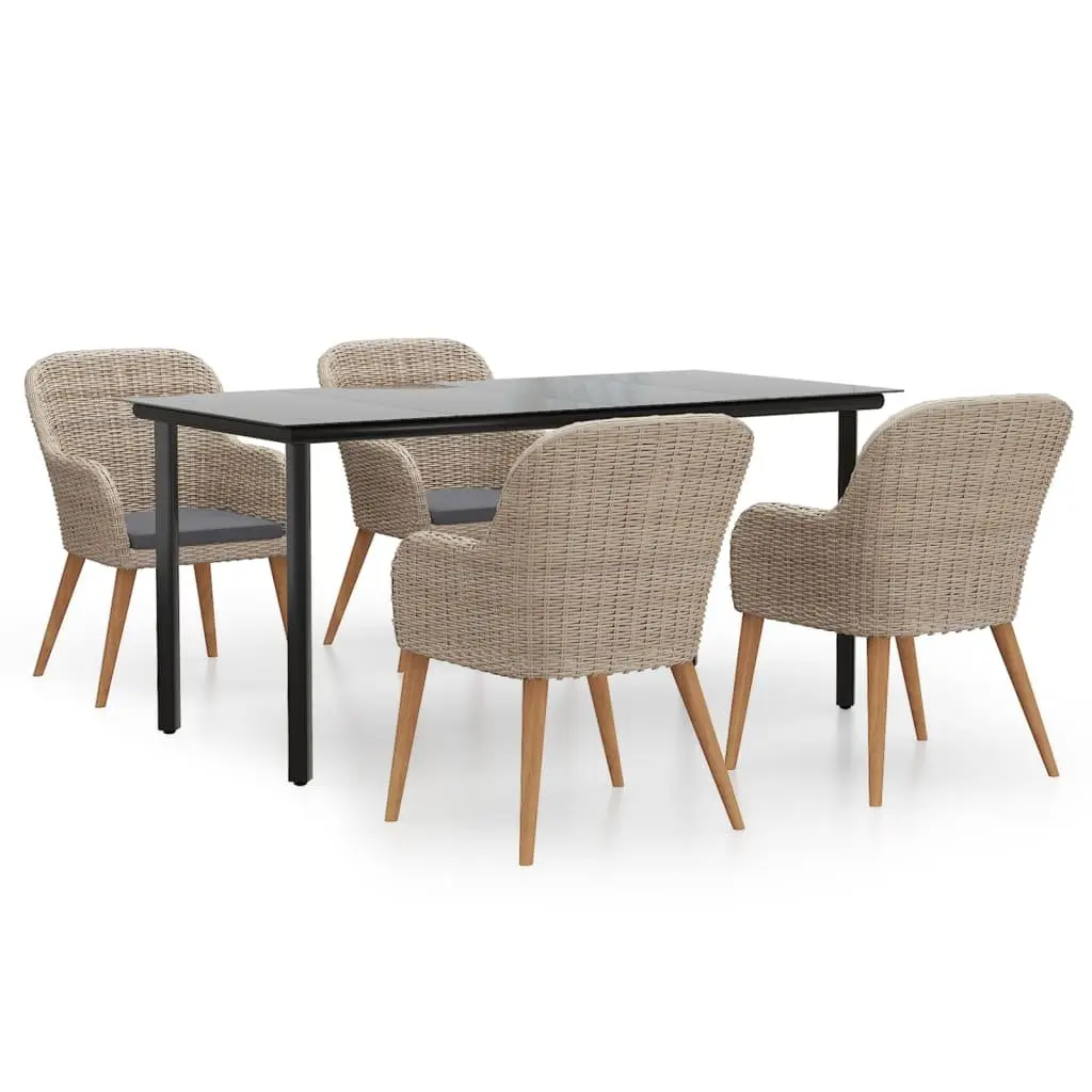Garden Dining Set 5 Piece Outdoor Furniture Brown Patio Table Chairs Cushions