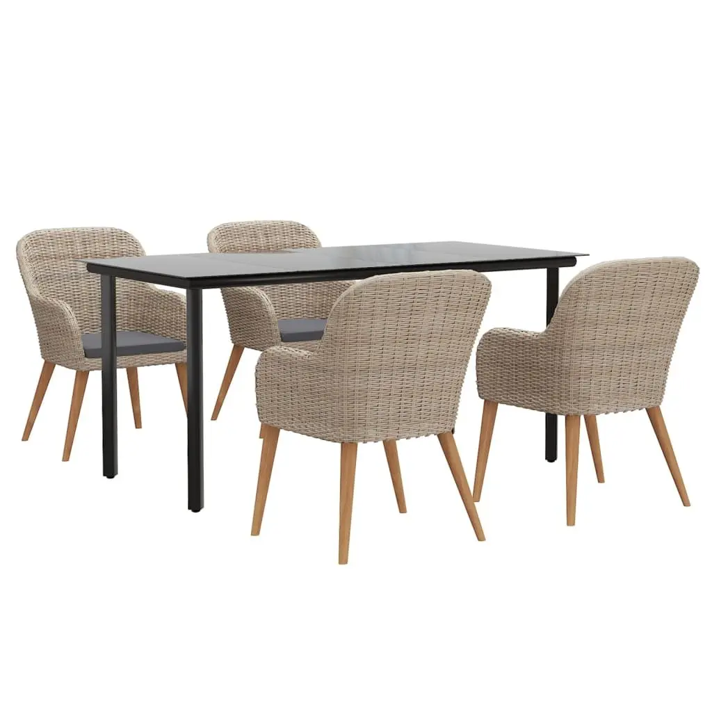 Garden Dining Set 5 Piece Outdoor Furniture Brown Patio Table Chairs Cushions