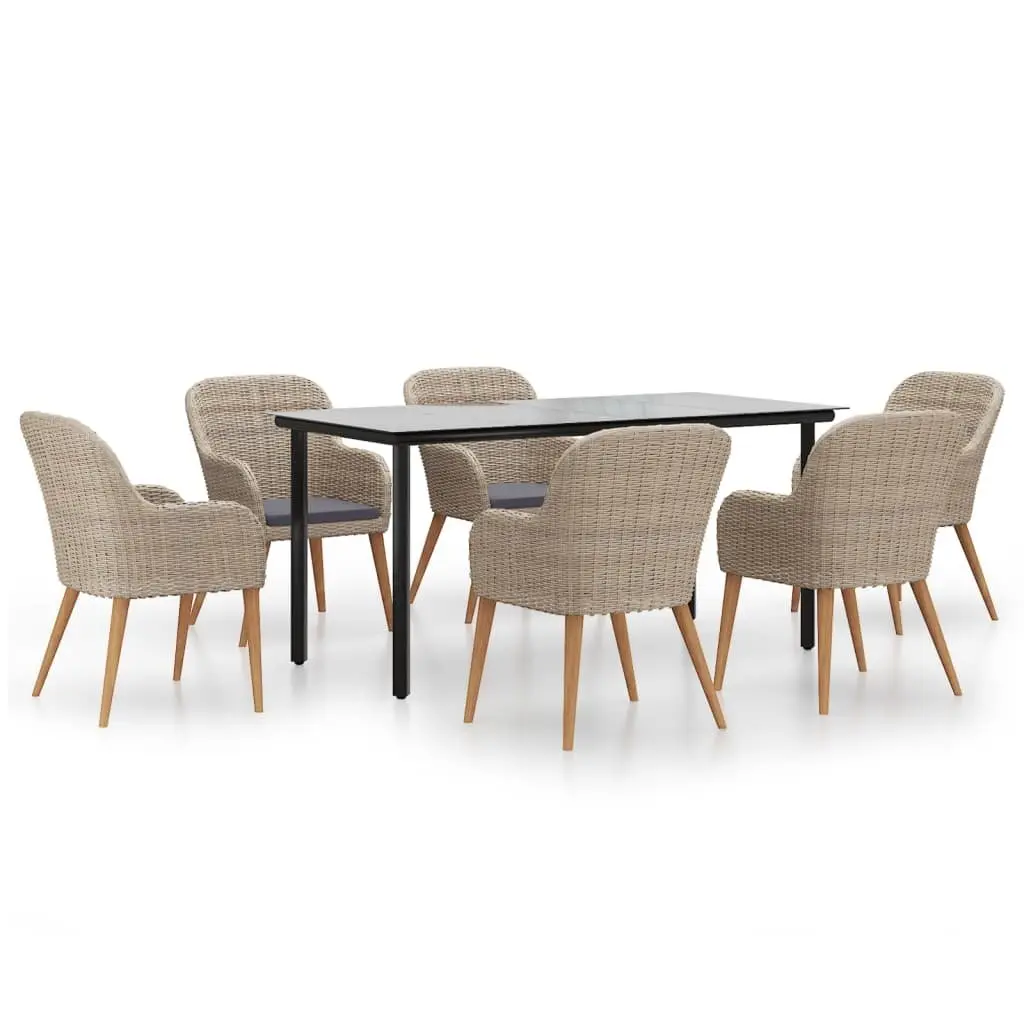 Garden Dining Set 7 Piece Outdoor Furniture Brown Patio Table Chairs Cushions