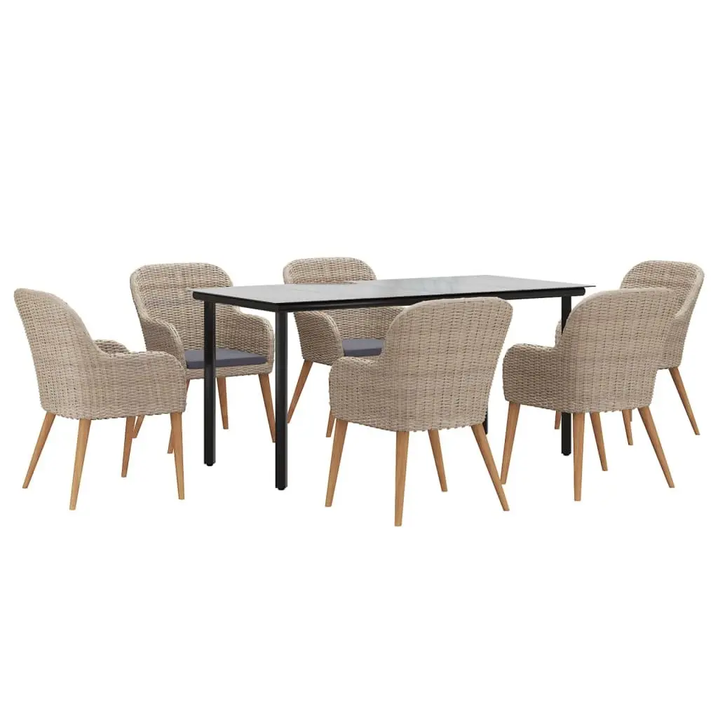 Garden Dining Set 7 Piece Outdoor Furniture Brown Patio Table Chairs Cushions
