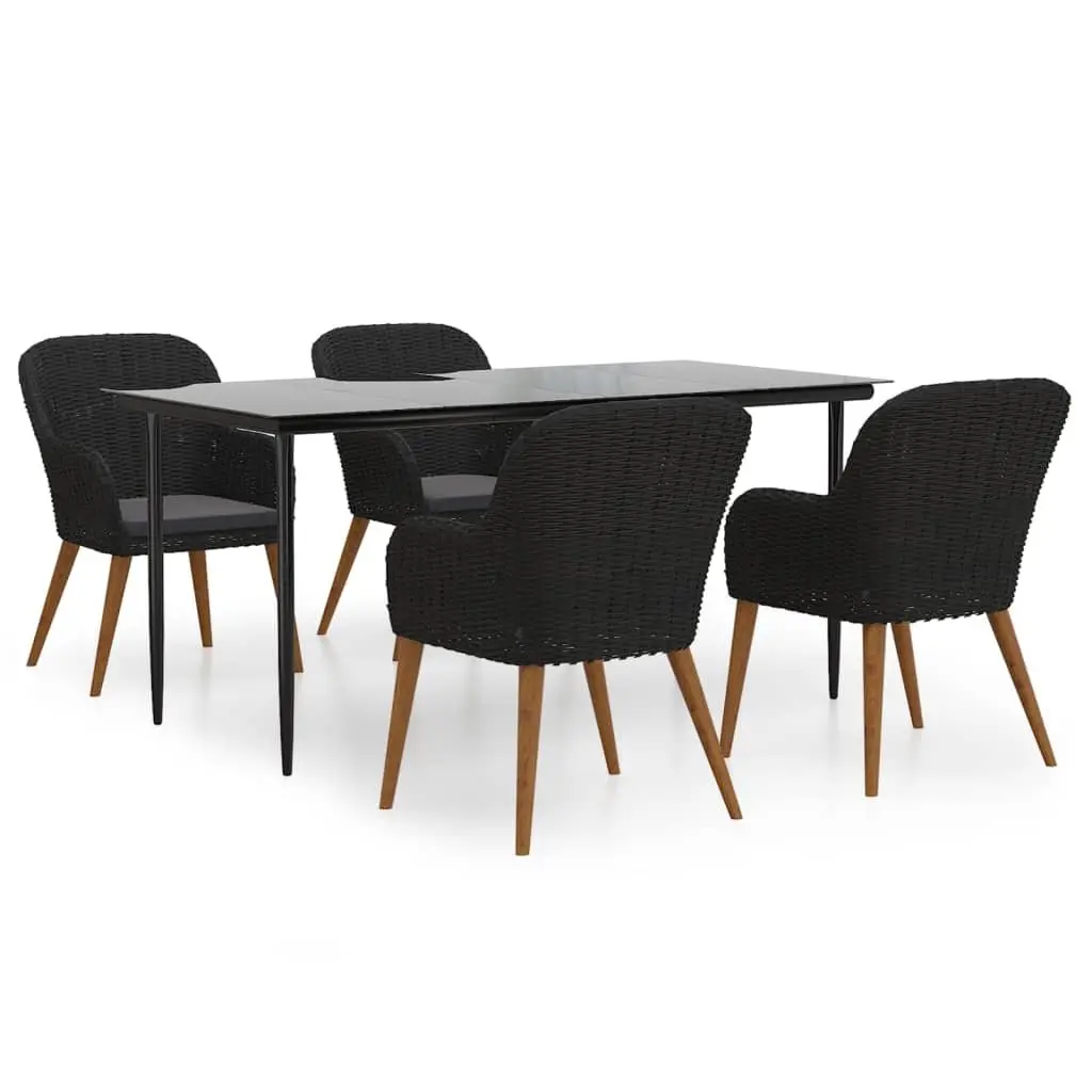 Garden Dining Set Black 5 Piece Outdoor Furniture Table Chairs Cushions