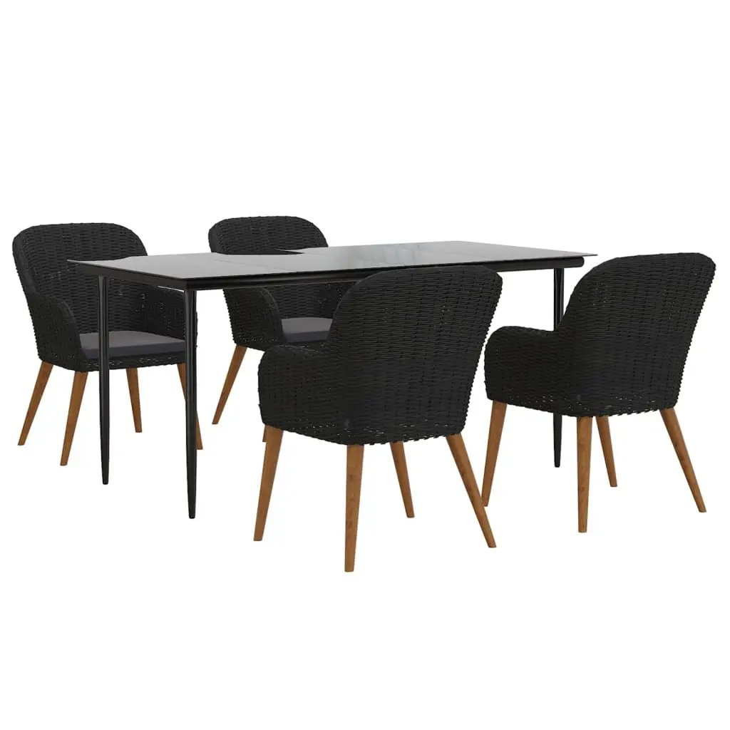 Garden Dining Set Black 5 Piece Outdoor Furniture Table Chairs Cushions