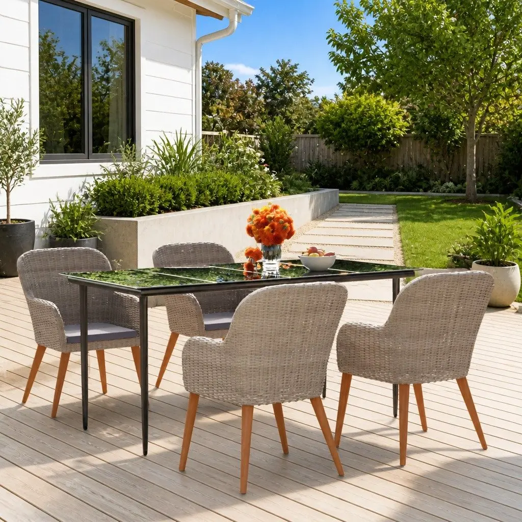 5-Piece Garden Dining Set with Cushions for Outdoor Use